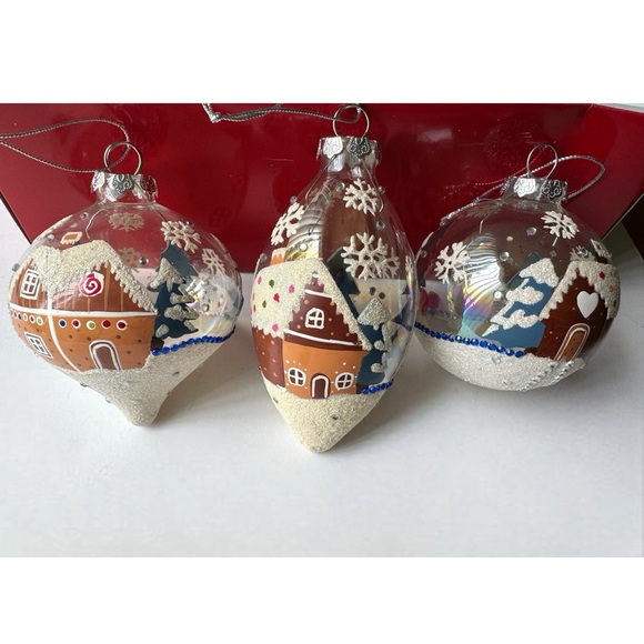 Vintage Studio Nova Whimsical Clear Gingerbread House Glass Ornament Set Finial - Picture 7 of 8